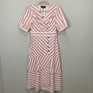 Mint Limit striped dress pink white midi